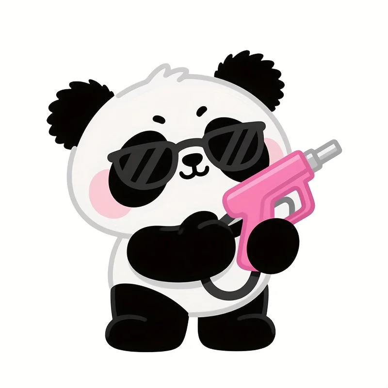 1 adesivo Panda alla moda con pistola ad acqua - Vibrazione giocosa, decalcomania decorativa rimovibile per custodie per telefoni, custodie per tablet e chitarra