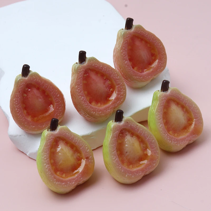 3/30Pcs Cute Simulation Fruit Guava Resin Decor DIY Keychain Half Cut Fruit Handmade Dollhouse Materials