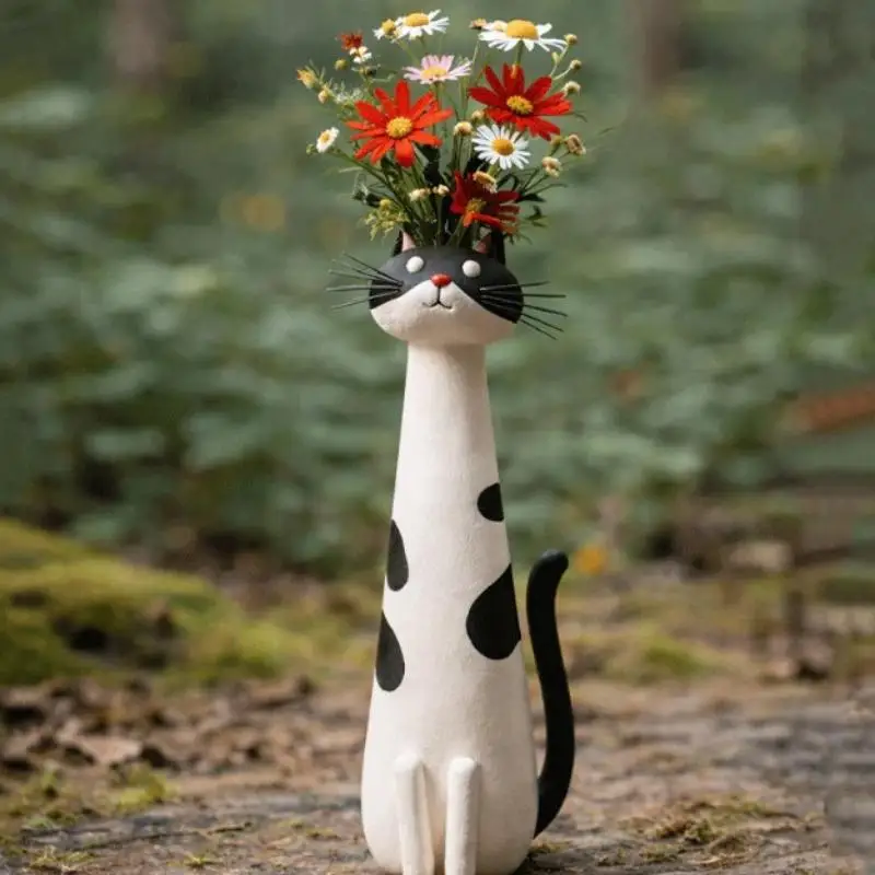 Shock-Resistant Resin Animal Flower Vase Cute Dog Cat Shape Whimsical Ornament for Family Home Kids Room Desktop Decor