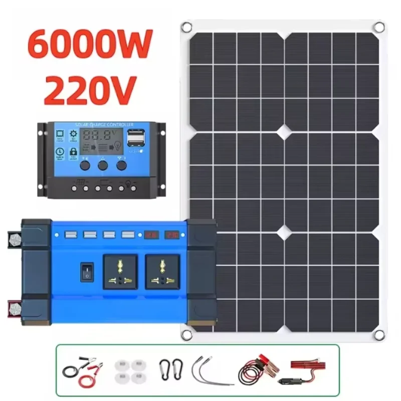 6000W zonne-energie complete set 12V naar 220V omvormer 100A controller 600W paneelsysteem voor thuis/camper/camping volledige huisgenerator