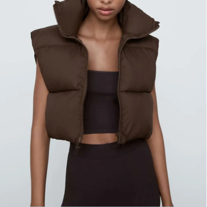 

2025 укороченный пуховик, женский зимний жилет с высоким воротником-стойкой, легкие утепленные жилеты на молнии, верхняя одежда, уличная одежда, новая мода