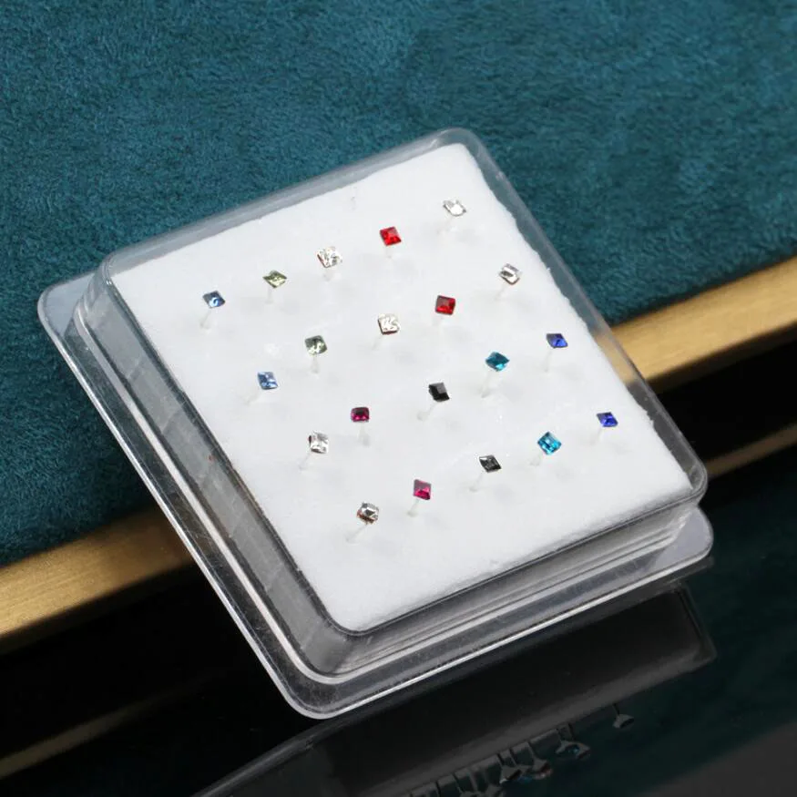 20ps 925 Sterling Silver Four Claw Crystal Nose Studs Simple Fashion Round Crystal Nail & Silver Nose Nose Rings Color Crystal