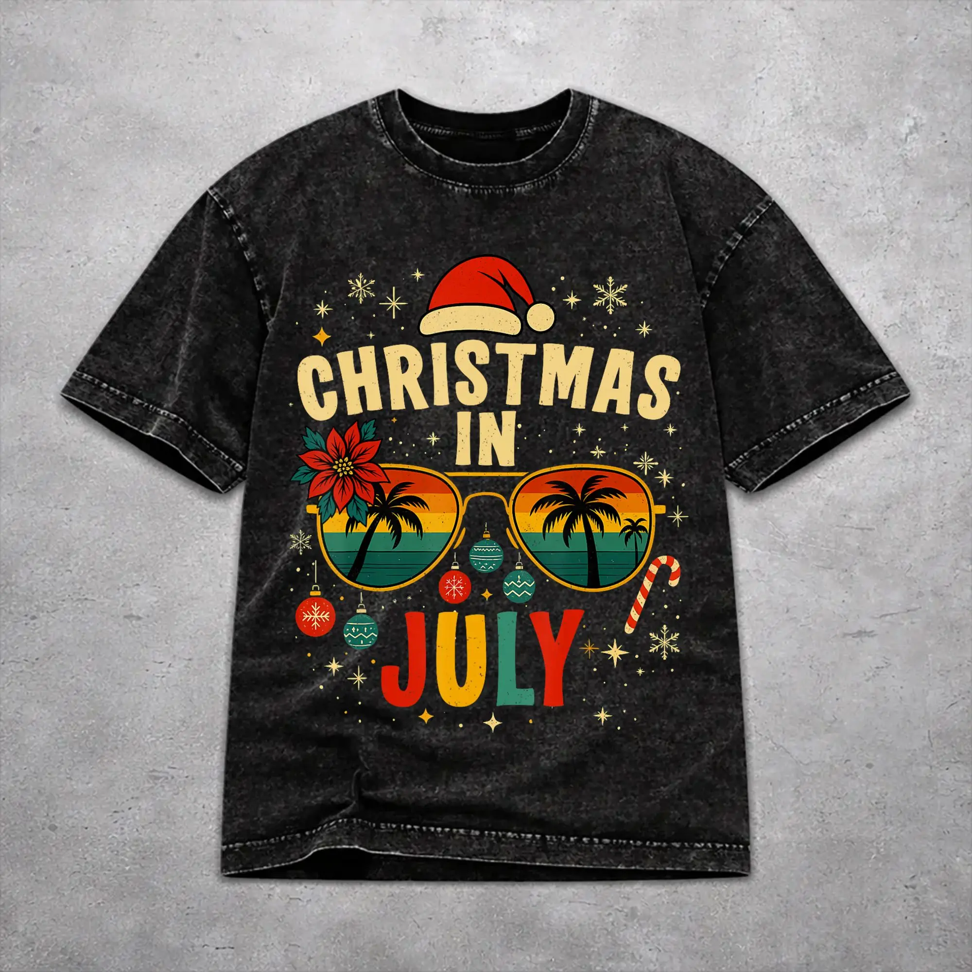 Vintage Women Men Christmas In July Vacation Tee Shirt Cotton Washed  T Shirts Tops