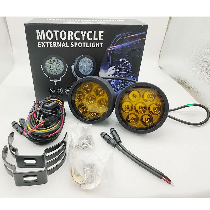 

Super Bright 5 Inch Motorcycle Horn strobe Line set 7-bead Spotlights ADV LED Auxiliary Lamp Fog Light Detachable Yellow Mask