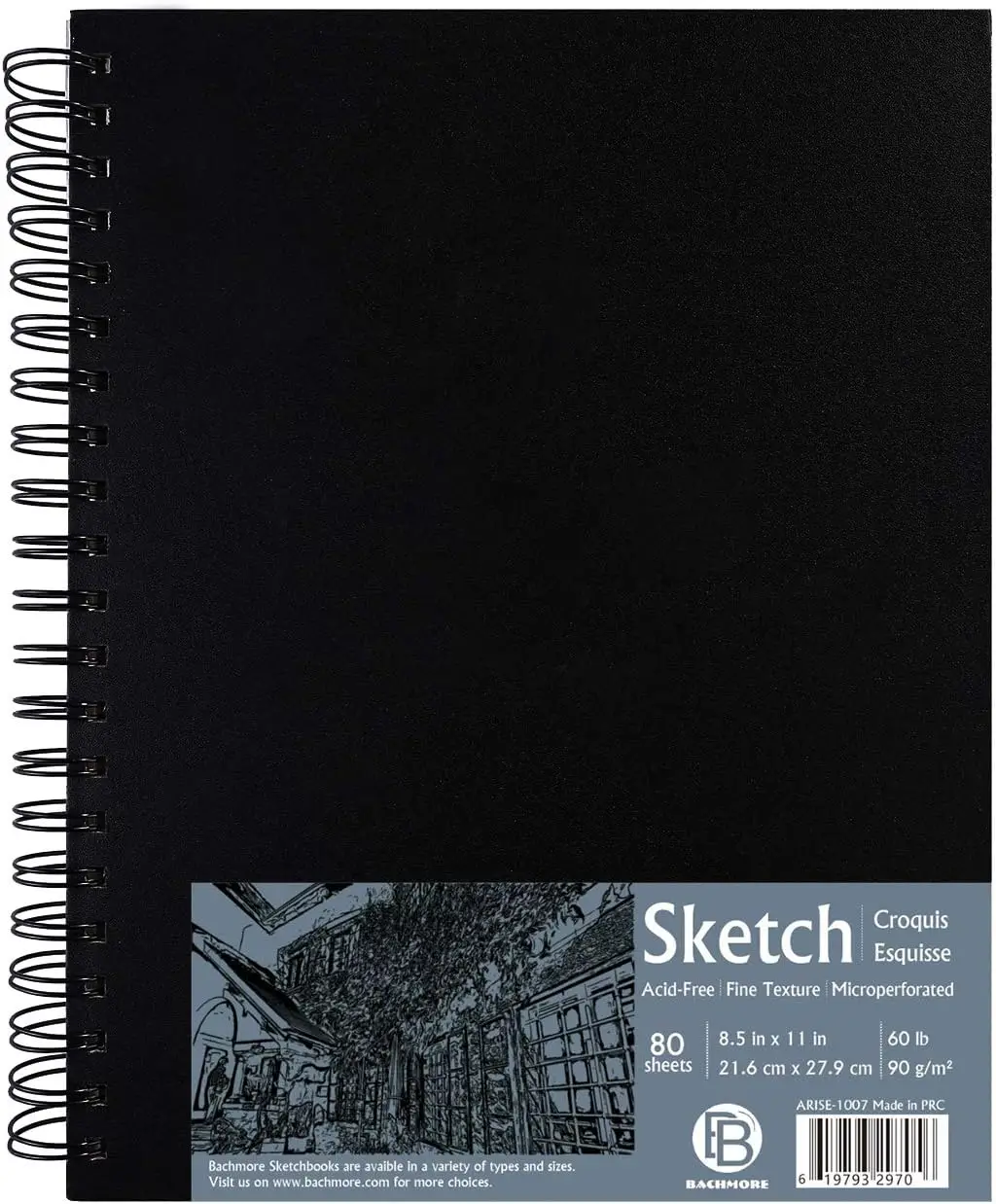 

8.5"x11" Hardbound Sketchbook, Left Spiral Sketch Pad, Perforated Acid Free Drawing Paper for Adults & Artists