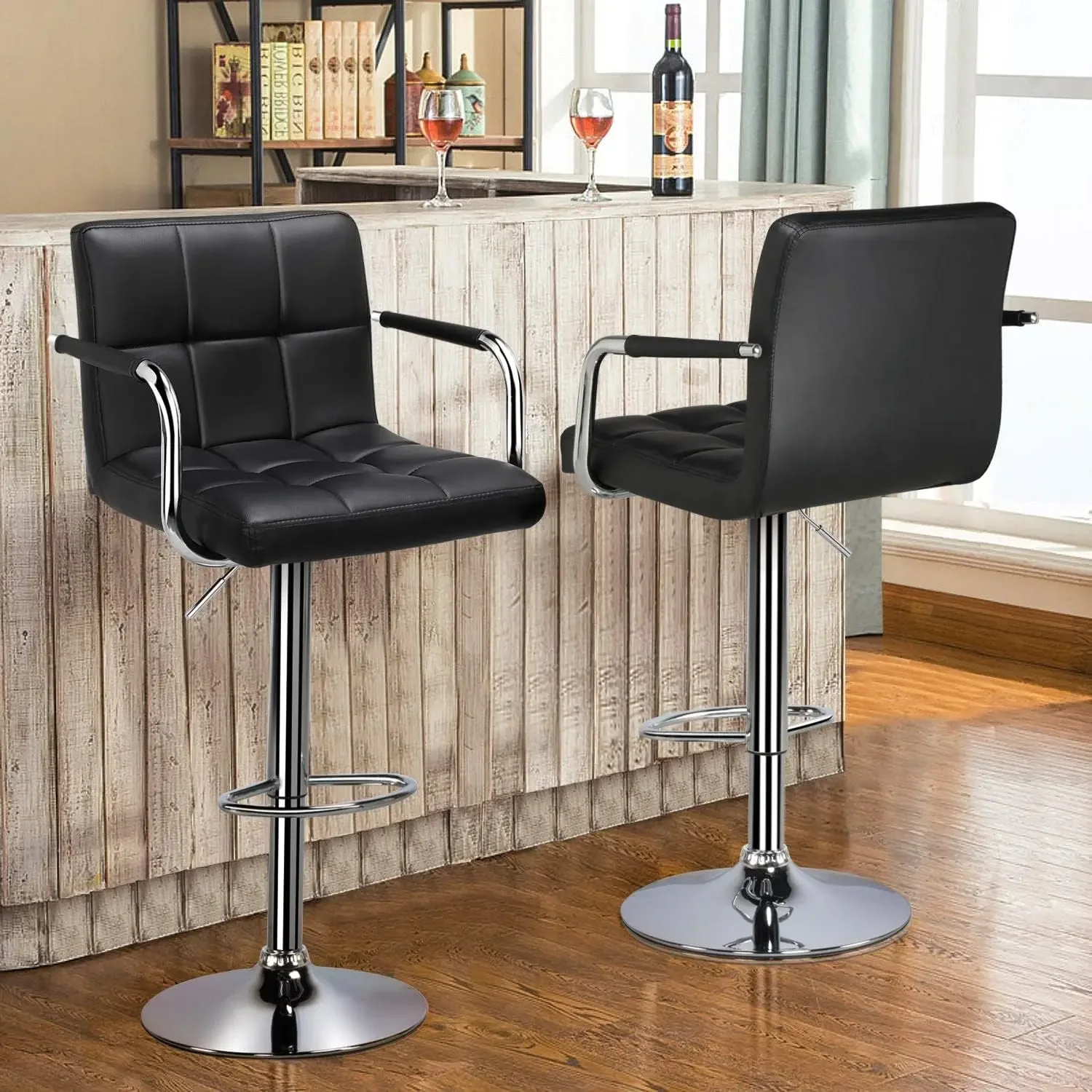 4pcs Adjustable Bar Stools Kitchen Counter Barstools Bar/Counter Height Stool Chairs PU Leather Hydraulic Swivel Dinin