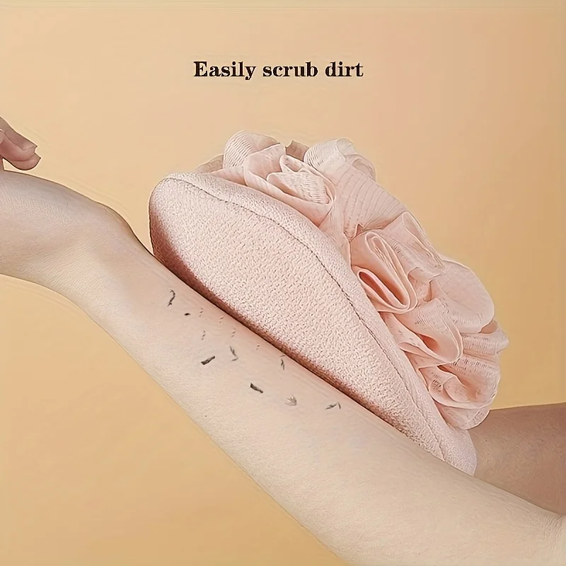 2 in 1 피부 친화적인 꽃무늬 목욕 공 목욕 장갑, 양면 스파 스크럽, 죽은 피부 제거, 무향료, 욕실 액세서리