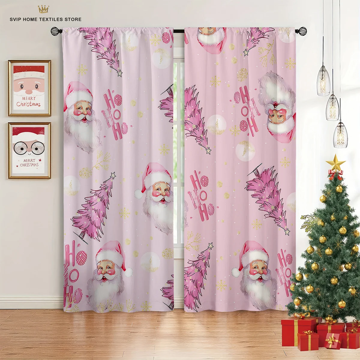 2pcs Cute Pink Snowman 3d Printed Curtains Bedroom Dining Room Christmas Party Decoration Curtains Easy To Wash And Care