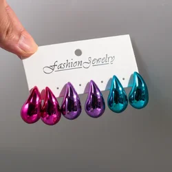 Metallic Color Acrylic Chunky Teardrop Dupes Earrings for Women Statement Glossy Waterdrop Dome Earring Jewelry Gifts