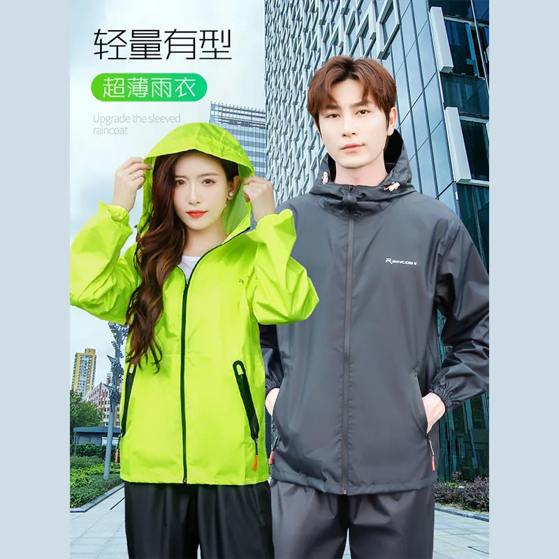 Summer Thin Split Raincoat Rain Pants Suit Men Women Hooded Raincoat Waterproof Rain Gear Breathable Rain Poncho Rainwear Suit