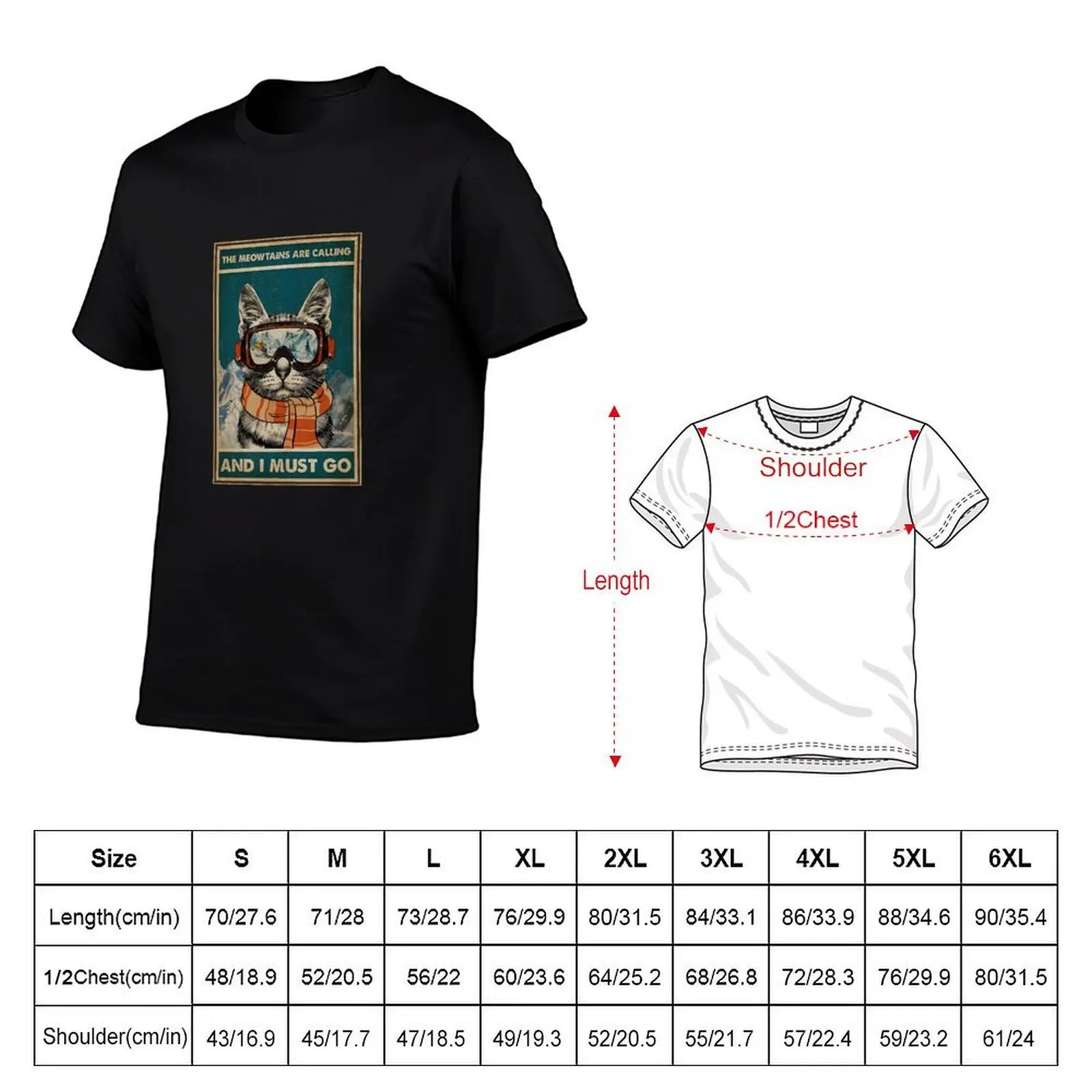 Skiing The meowtains are calling and i must go Cat T-Shirt animal prinfor boys anime clothes t shirts men