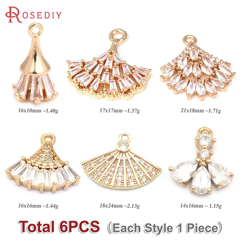 Total 6PCS (Each Style 1 Piece) Brass Mixed Sector Charms Pendants Necklace Earrings Diy Accessories Rosediy official-website