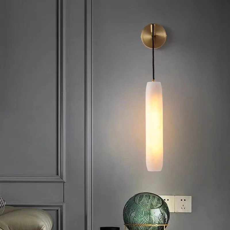 Cylindrical Natural Marble Wall Lights Living Room Bedroom Aisle Stairs Sconce Lamp Copper Wire Adjustable Including E14 Bulb