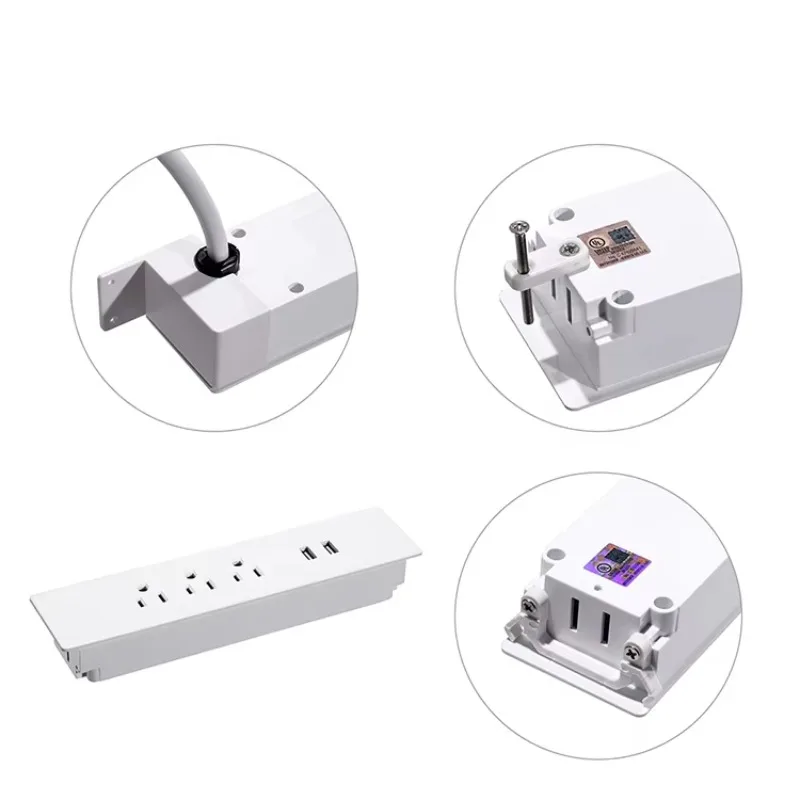Stopkontak Listrik di Bawah Meja dengan 2 Port USB-A, Strip Daya untuk Meja