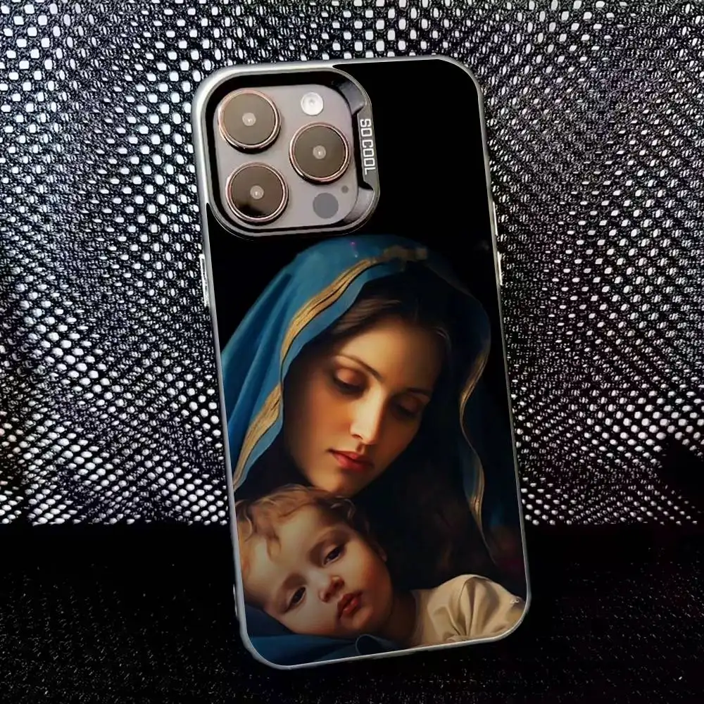 Virgin Maria Mary Phone Case For iPhone 16,15,14,13,12,11,8,7,Pro,Max,Plus,Mini,XS,SE Anti Fall Black Matte Hard