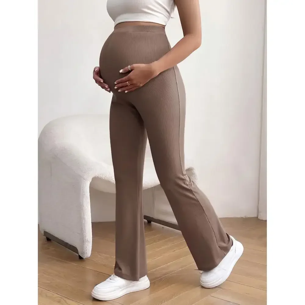 Maternity Leggings Flare Pregnancy Pants with Ribbed Over Belly