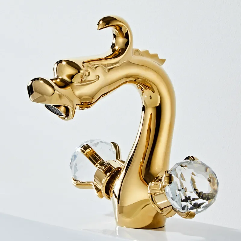 Basin Faucet Gold Torneiras Bathroom Sink Double Crystal Handle Basin Taps Hot Cold Mixer Tap Crane