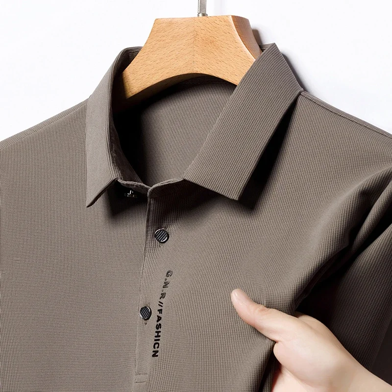 2024 Summer New Men's Business Casual Solid Color Short Sleeved POLO Shirt Comfortable and Cool Fashion T-shirt