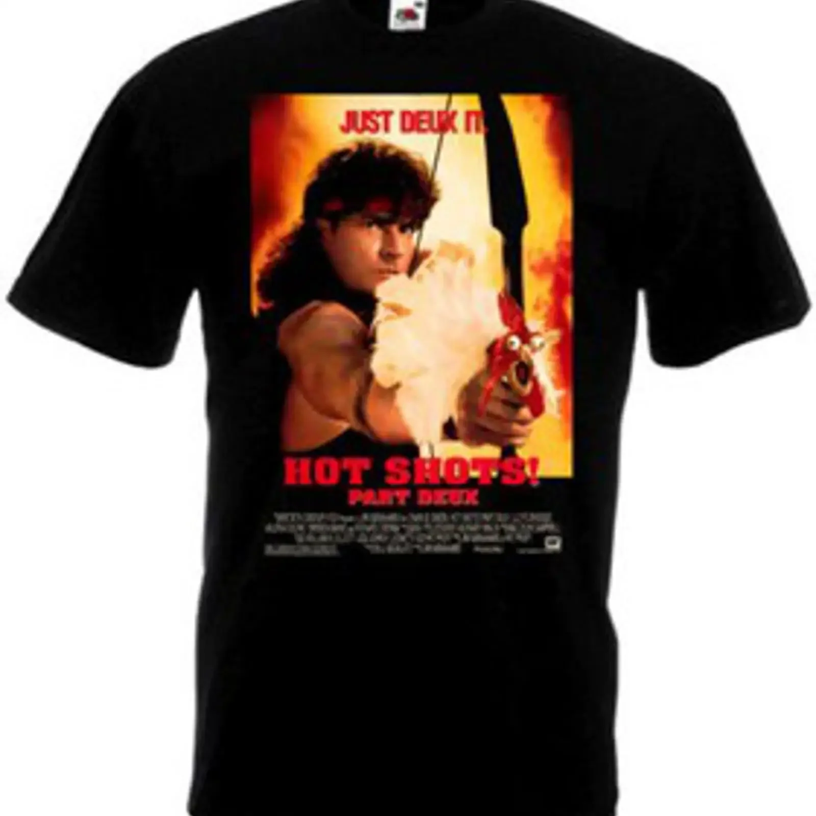 Camiseta negra con póster de película Hot Shots 2 ver todas las tallas vintage Washed Versatile homme Slightly graphic