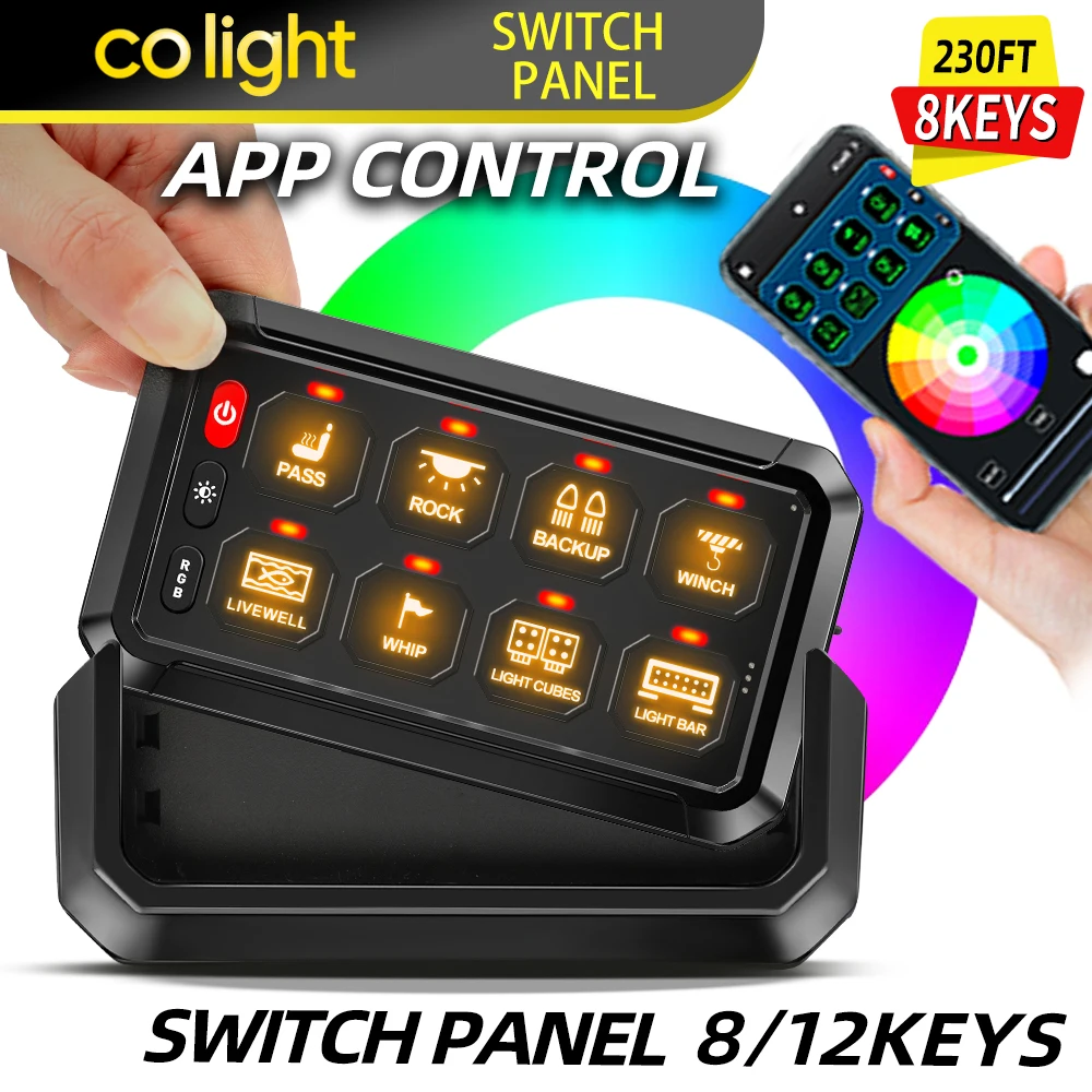 colight Offroad 8/12 Tasten LED-Schaltfeld APP Bluetooth-gesteuertes RGB-Hintergrundbeleuchtungs-Relais-System Wasserdichte Multifunktionsschaltbox für Auto, LKW, UTV, ATV, Yacht, Wohnwagen,