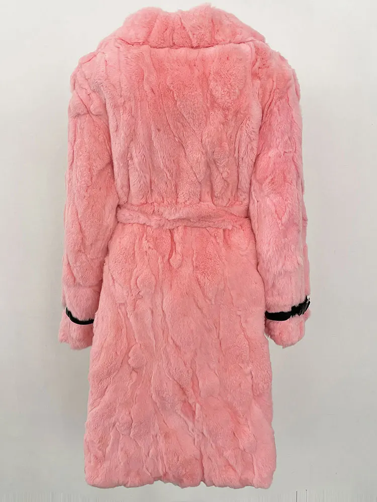 2024 Winter Warm Plush Fur Top Women Jacket Long Real Fur Natural Rabbit Fur Coat Fashion New Style Can Be Customized