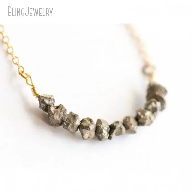 10pcs Gold Color Pyrite Nugget Beaded Necklace Stone Bar Raw Crystal Women Dainty Jewelry