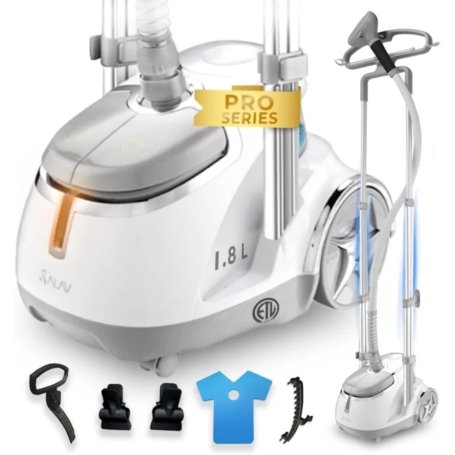 

GS45-DJ Professional Upright Garment Steamer with Roll Wheels Multi-Function Extra Wide Hanger Fabric Brush Mini Ironing Paddle