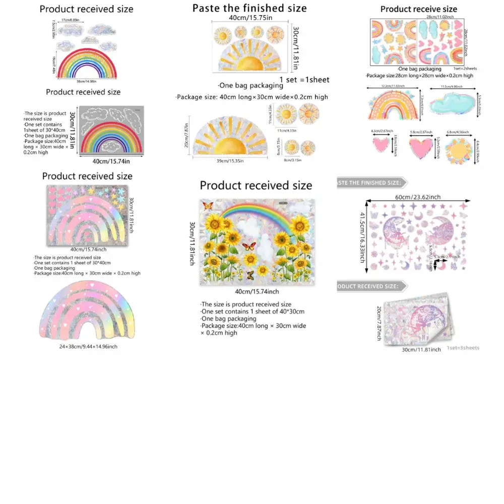 Colorful Sun Catcher Window Stickers Rainbow Sunflower Sunlight Fairies Sun Flower Decals PVC Waterproof Glass Static Sticker