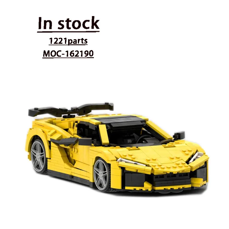 Juego de bloques de construcción modelo coche deportivo Z06 C8, juguete de bloques de construcción de empalme, 1221 piezas, color amarillo, MOC-162190