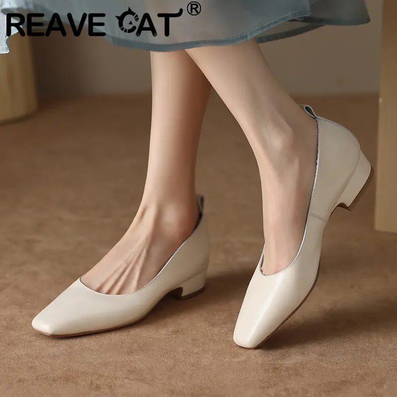 REAVE CAT Brand Full Grain Women Flats Toe Slip On Shallow Concise Daily Office Ladies Shoes Elegant Soft