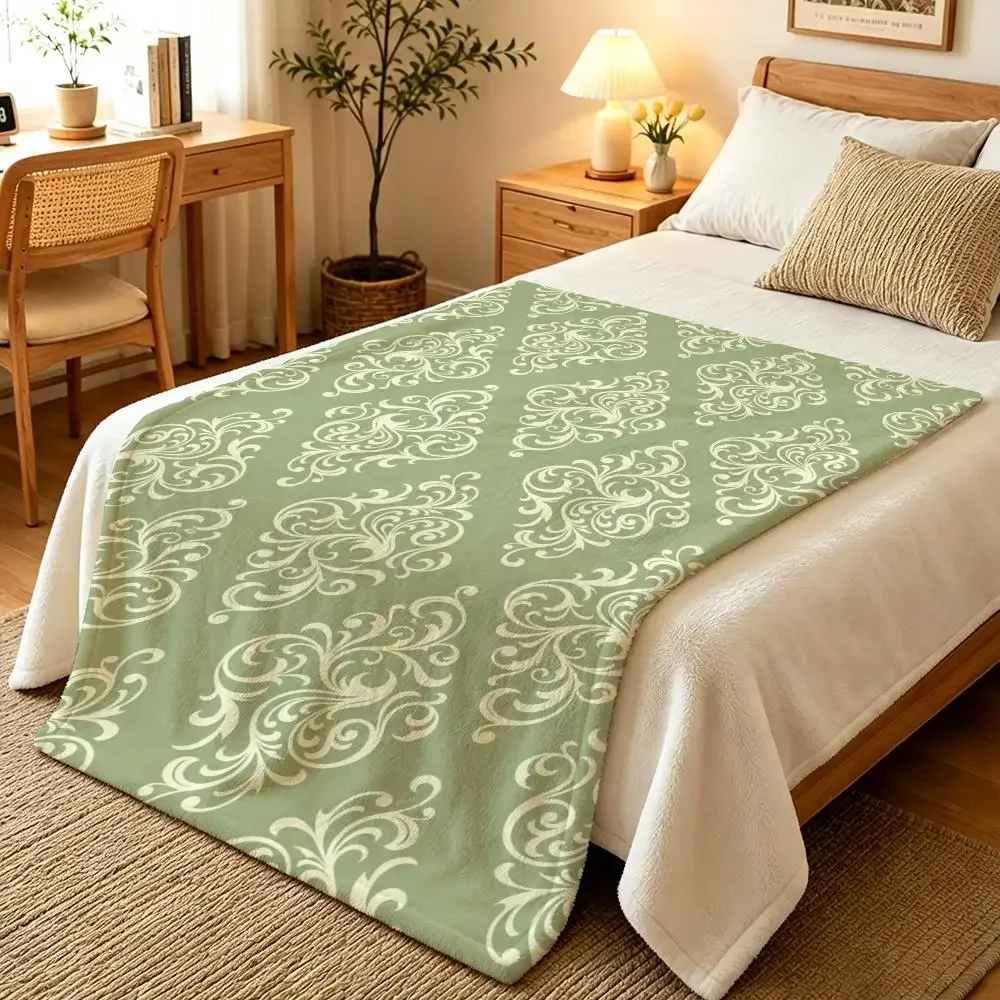 Pattern Damask Floral Trellis Pattern Throw Blankets Soft Warm Flannel Blanket Bedding for Bed Living room Home Sofa