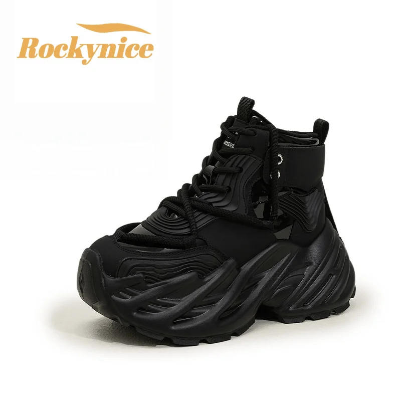 

9CM Genuine Leather Women Chunky Sneakers New Winter High Top Warm Fur Snow Shoes Wedges Lace Up Vulcanize Sports Shoes Woman