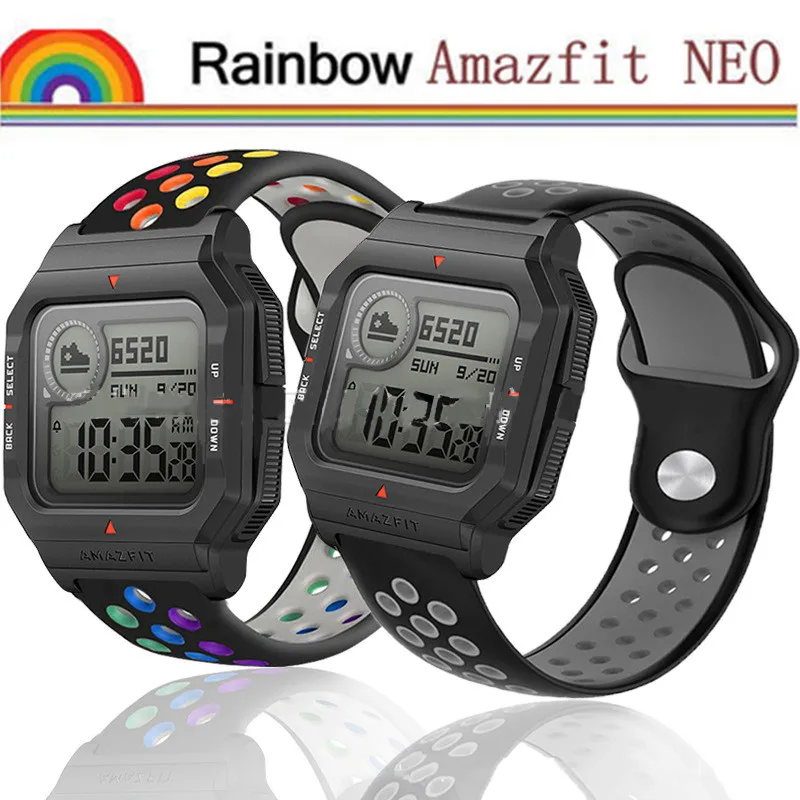 Rainbow Strap for Xiaomi Huami Amazfit Neo Breathable Silicone WatchBands for Amazfit T-Rex 2 GTS 3 GTR3 20mm 22mm Bracelet