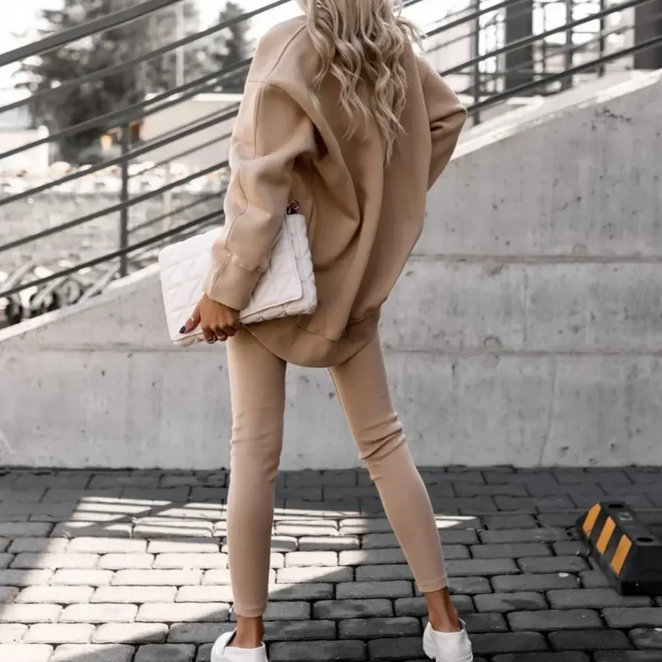 2 ピース/セット女性衣装スウェットパンツセットルーズ保温プルオーバー厚い学校秋冬ブラウスパンツ女性セット