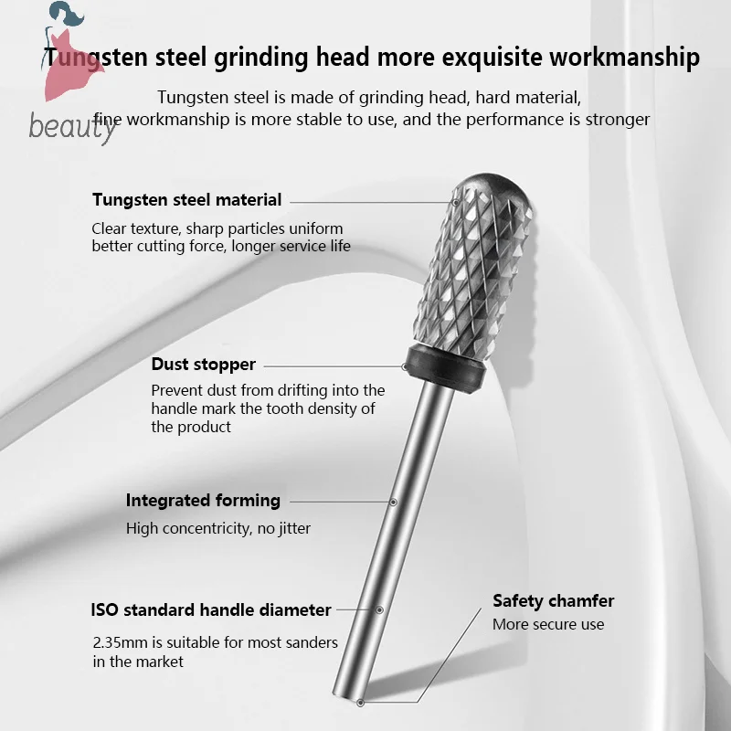 Polishing Manicure Tungsten Steel Grinding Head Single Cylindrical Bald Type Polishing Drill Polishing Manicure Tools