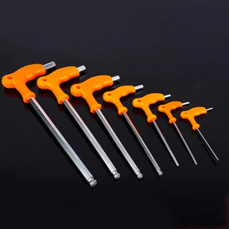 Cane shaped flat head hexagonal 7-shaped wrench with handle, ball head, labor-saving T-shaped wrench, portable for outdoor use