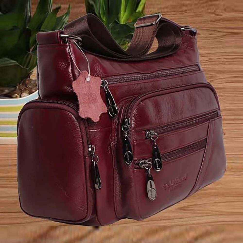 High Quality Women Shoulder Messenger Shopping Bags Real Cowhide Casual Multi-Pockets Genuine Leather Single CrossBody Bag