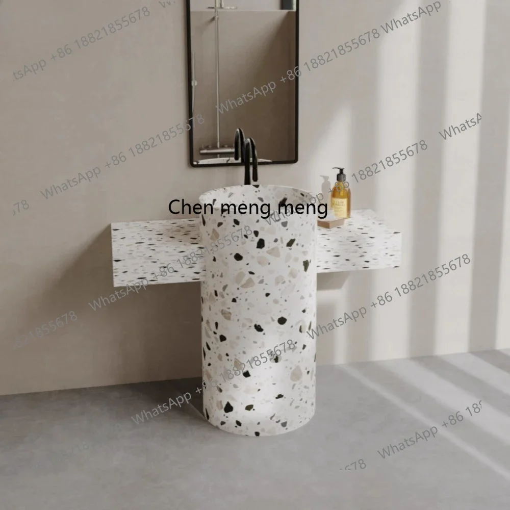 

X Terrazzo hand wash basin integrated floor-to-ceiling column basin hotel, outdoor balcony