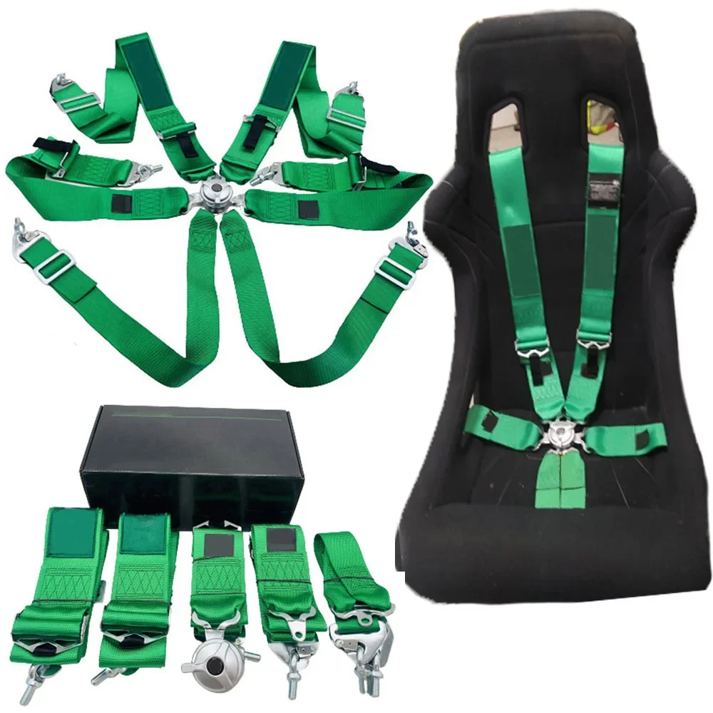 Universal 6 Point Racing Safety Harness Car Snap-In 3 Inch Nylon Sports Seat Belt Quick Release With Logo Green Black
