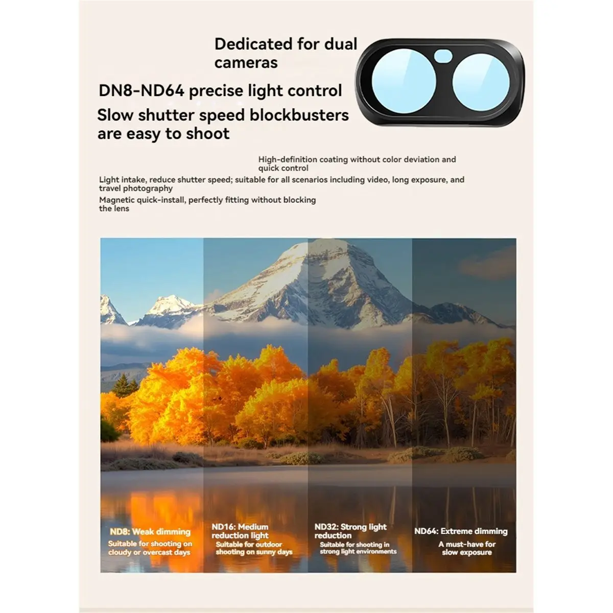PHONE&GEAR Magnetic ND1000 Filter for Luna Dual Lens Camera Strong Light Reduction Long Exposure Lens Filter