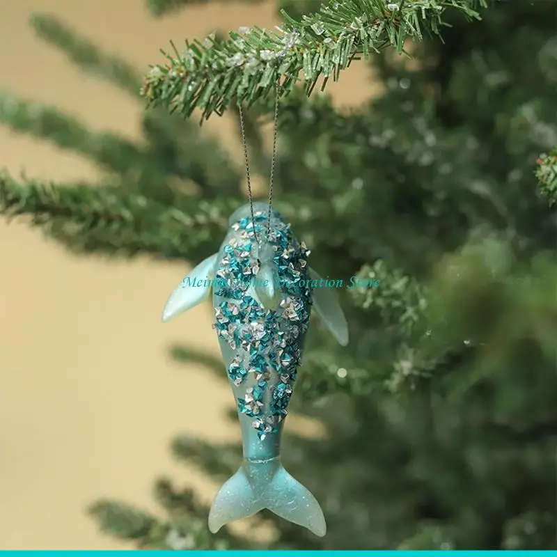 Enfeite árvore H7BF lindo pingente golfinho com joias vidro brilhante