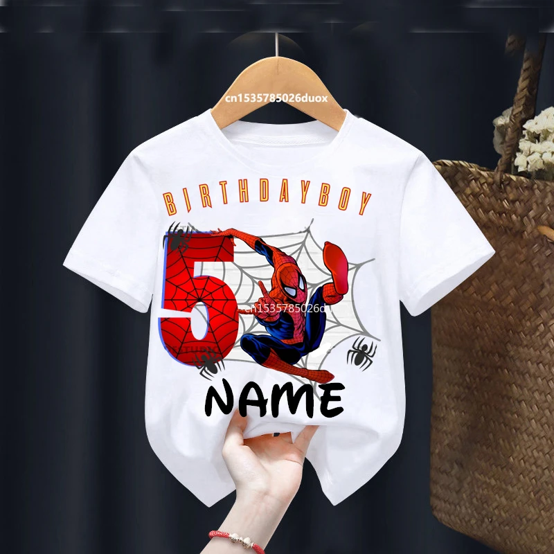 

2 3 4 5 6 7 8 9 Year Marvel Spiderman Girl Birthday Shirt Boy Spiderman Birthday Personalised Name Summer Short Sleeved T-shirt