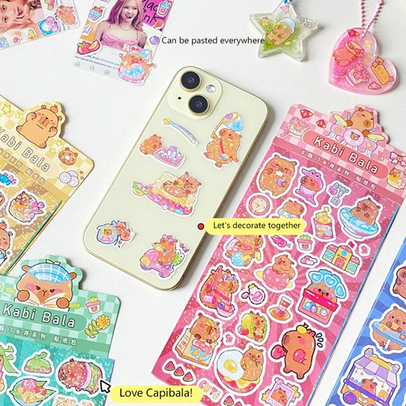 Kawaii Capybara Stickers Cartoon Waterproof Removable Sticker Glitter Stickers Pocket Decoration Sticker Hand Account Decorate