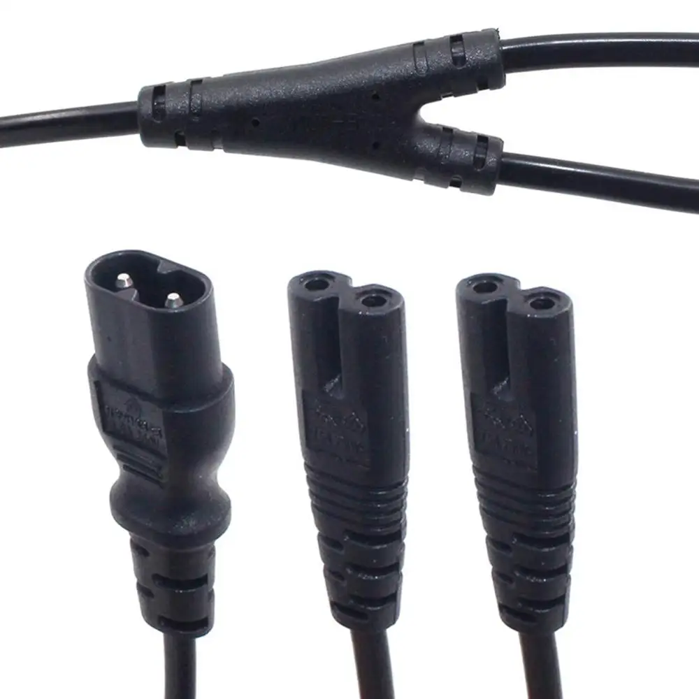 IEC Figure 8 Male to 2 Female 1 in 2 Out AC Power Cable, Length=30CM Black IEC320 C8 to 2X C7 Y Split AC Power Cord