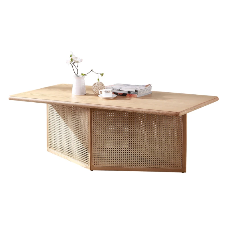 Solid Wood Rattan Tea Table Simple Modern Home Living Room Balcony Tea Table Tea Table