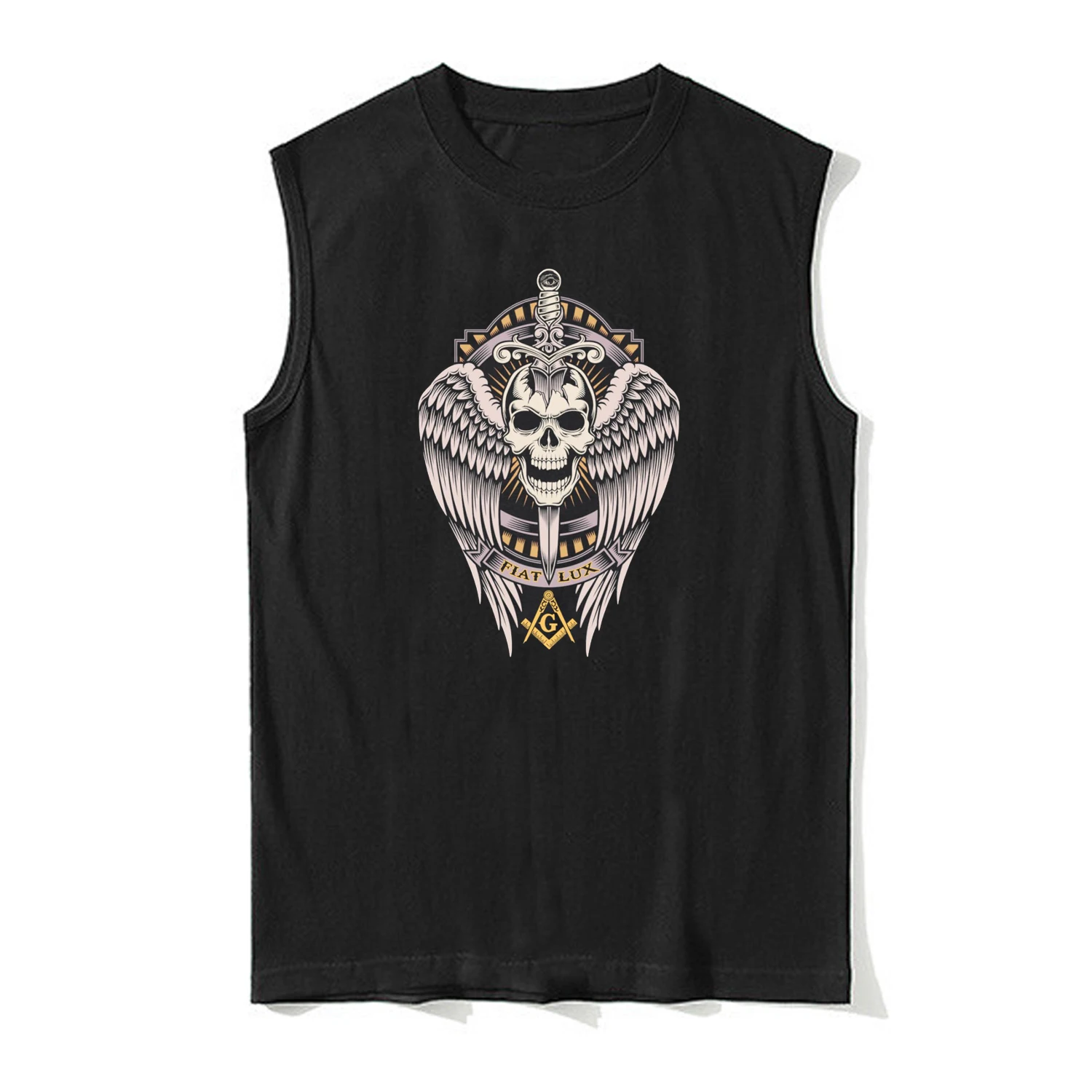 Msonic Rider Wings Skull Freemason Symbol Vintage Tank Top New 100% Cotton O-Neck Summer Casual Mens Vest Sleeveless T-shirt