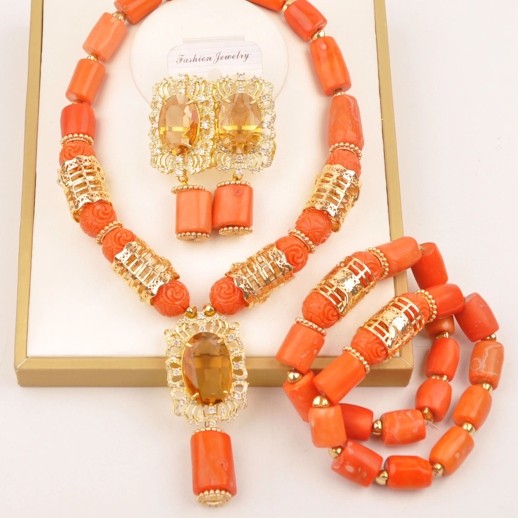 

New arrived! nigerian wedding set original orange coral beads jewelry sets