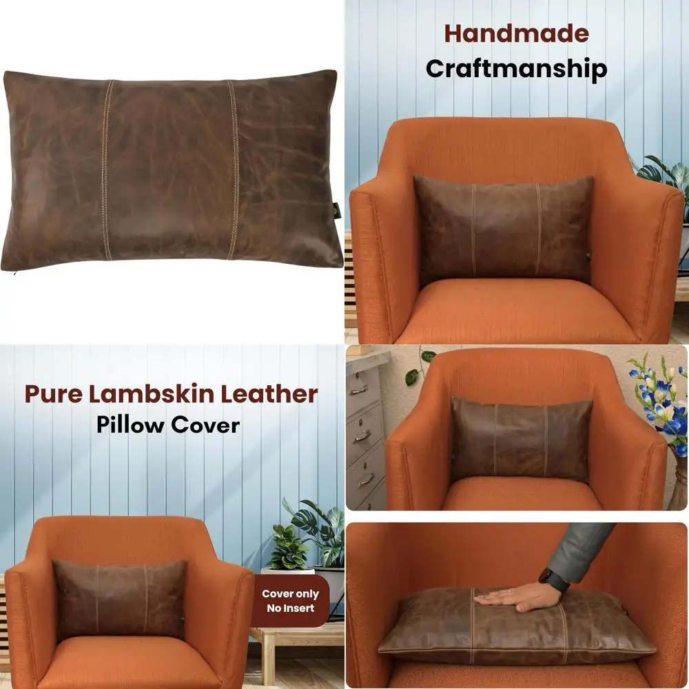 

Чехол на подушку из 100% овечьей кожи размером 14x22 дюйма — прошитый вручную с потайной молнией, декоративная наволочка