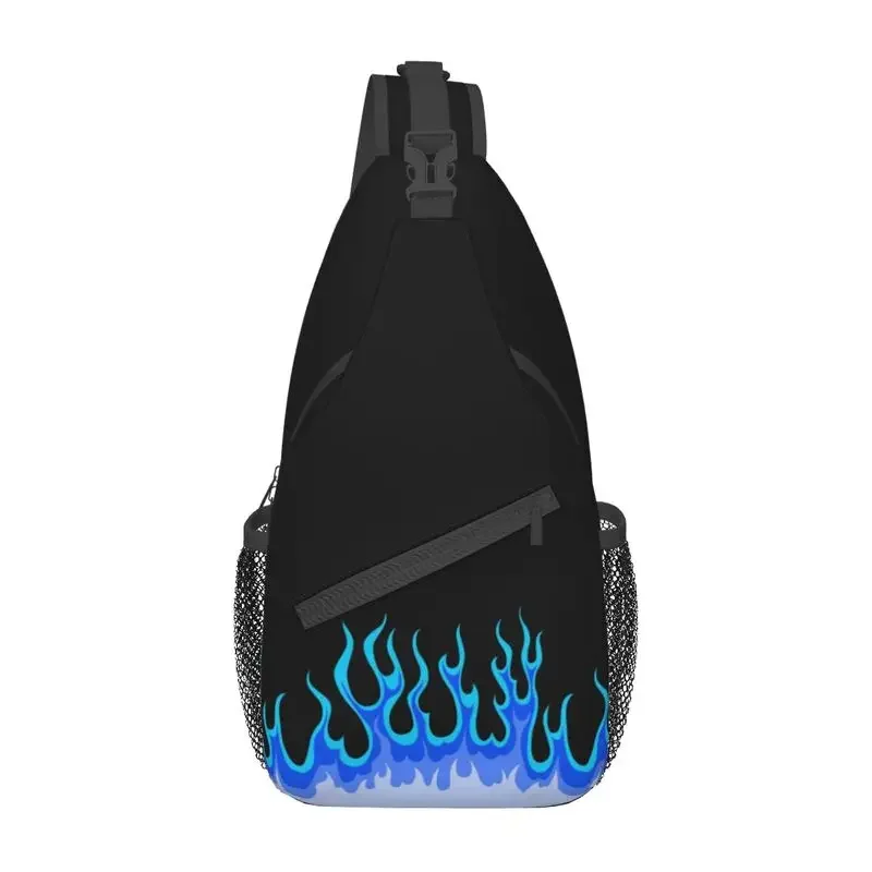 

Custom Blue Hot Fire Racing Flames Sling Bags for Men Fashion Shoulder Crossbody Chest Backpack Travel Hiking Daypack