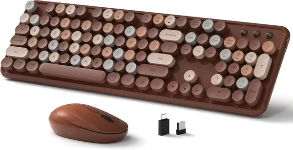 

Беспроводная клавиатура и мышь, полноразмерная ретро-клавиатура в стиле пишущей машинки с круглыми клавишами, 2,4 ГГц для Windows